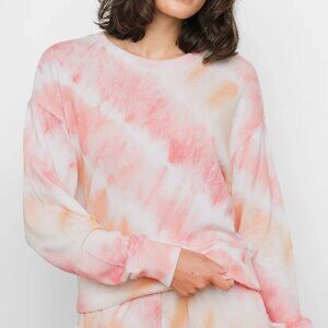 Rails Ramona Sunset Tie-Dye Terry Knit Sweatshirt Crew-Neck Pink